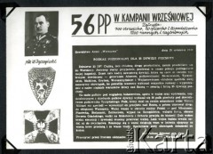 1939, Polska.
Kronika Krotoszyńska. Portret płk. Wojciecha Jana Tyczyńskiego, dowódcy 56 Pułku Piechoty Wielkopolskiej, herb oraz sztandar pułku.
Fot. NN, zbiór Ośrodka KARTA, album przekazała Wiesława Grochola