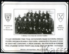 1940, Prenzlau, Niemcy.
Kronika Krotoszyńska. Oficerowie 56 Pułku Piechoty Wielkopolskiej umieszczeni w obozie jenieckiem, Oflagu II A w Prenzlau.
Fot. NN, zbiór Ośrodka KARTA, album przekazała Wiesława Grochola