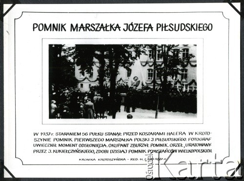 1937, Krotoszyn, Polska.
Kronika Krotoszyńska. Odsłonięcie pomnika Marszałka Józefa Piłsudskiego w Krotoszynie.
Fot. NN, zbiory Ośrodka KARTA, album przekazała Wiesława Grochola