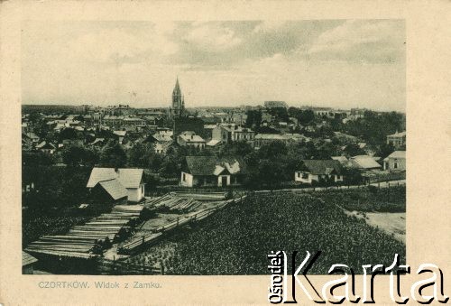 Przed 1939, Czortków, woj. tarnopolskie, Polska.
Panorama miasta widoczna z zamku.
Fot. NN, zbiory Ośrodka KARTA, przekazała Janina Kuszell