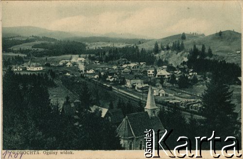 Przed 1939, Worochta, pow. Nadwórna, woj. stanisławowskie, Polska.
Panorama miejscowości.
Fot. NN, zbiory Ośrodka KARTA, przekazała Janina Kuszell
