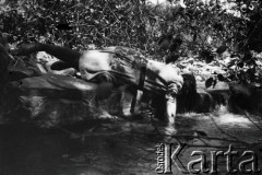 14.07.1928, Tartak (?), Polska.
Henryka Lis-Olszewska myje włosy w strumieniu.
Fot. NN, kolekcja Witolda Lis-Olszewskiego, zbiory Ośrodka KARTA