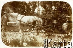 1921, Wybranówka, pow. Bóbrka, woj. lwowskie, Polska.
Zofia Turzańska i jej bratowa - Zofia Ząbecka, w powozie z lewej stoi Tadeusz Ząbecki.
Fot. NN, zbiory Ośrodka KARTA, udostępnił Tomasz Kamiński
