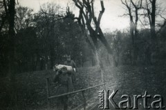 1939-1945, okolice Jasła.
Żołnierze Wehrmachtu z bańkami na mleko.
Fot. NN, album nieznanego żołnierza Wehrmachtu, kolekcja Tomasza Kopańskiego, zbiory Ośrodka KARTA