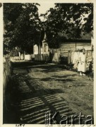 Przed 1939, Miżany, woj. wileńskie, Polska.
Matka Jerzego Konrada Maciejewskiego - Maria Maciejewska z domu Rudy stoi na wiejskiej drodze koło domu.
Fot. Jerzy Konrad Maciejewski, zbiory Ośrodka KARTA