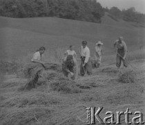 Lato 1940, Weier im Emmental, Szwajcaria.
Internowani żołnierze z 2. Dywizji Strzelców Pieszych wiążą snopki podczas zniż.  
Fot. Jerzy Konrad Maciejewski, zbiory Ośrodka KARTA