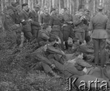 1942-1944, Münchenbuchsee, Szwajcaria.
Żołnierze 2. Dywizji Strzelców Pieszych podczas ćwiczeń terenowych w lesie. 
Fot. Jerzy Konrad Maciejewski, zbiory Ośrodka KARTA
