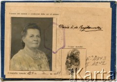 27.07.1951, Apostoles, Misiones, Argentyna.	
Dokument tożsamości Marii Komisarski Czajkowski, matki Alberty Jaworski z Czajkowskich.
Fot. NN, zbiory Alberty Jaworski z Czajkowskich, reprodukcje cyfrowe w Bibliotece Polskiej im. Ignacego Domeyki w Buenos Aires (Biblioteca Polaca Ignacio Domeyko) i w Ośrodku KARTA w Warszawie 



