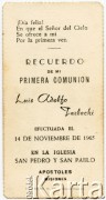 14.11.1965. Apostoles, Misiones, Argentyna.
Pamiątka I Komunii Świętej Luisa Adolfo Terleckiego. 
Fot. NN, zbiory Alberty Komisarski z Czajkowskich, reprodukcje cyfrowe w Bibliotece Polskiej im. Ignacego Domeyki w Buenos Aires (Biblioteca Polaca Ignacio Domeyko) i w Ośrodku KARTA w Warszawie 




