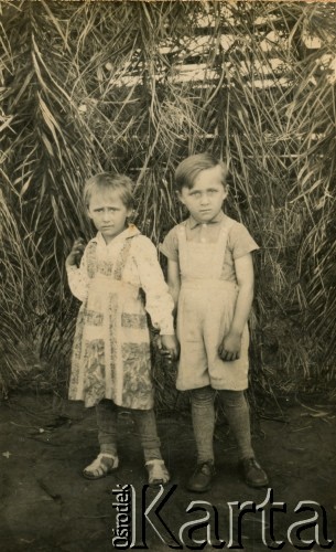 1945, Kolonia Lanusse, Misiones, Argentyna.
Anna Firka (po lewej) w wieku 3 lat ze starszym bratem.
Fot. NN, zbiory Władysława i Anny Firka, reprodukcje cyfrowe w Bibliotece Polskiej im. Ignacego Domeyki w Buenos Aires (Biblioteca Polaca Ignacio Domeyko) i w Ośrodku KARTA w Warszawie 



