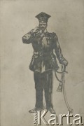 Ok. 1920, brak miejsca.
Karykatura ukazująca K. Pawlikowskiego z albumu przedstawiającego pracowników Urzędu do Spraw Powrotu Jeńców, Uchodźców i Robotników. 
Fot. NN, kolekcja Jana Piekutowskiego, zbiory Ośrodka KARTA
