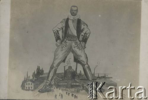 Ok. 1920, brak miejsca.
Karykatura ukazująca W. Wyczałkowskiego z albumu przedstawiającego pracowników Urzędu do Spraw Powrotu Jeńców, Uchodźców i Robotników. 
Fot. NN, kolekcja Jana Piekutowskiego, zbiory Ośrodka KARTA