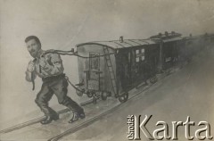 Ok. 1920, brak miejsca.
Karykatura ukazująca A. Kasprowicza z albumu przedstawiającego pracowników Urzędu do Spraw Powrotu Jeńców, Uchodźców i Robotników. 
Fot. NN, kolekcja Jana Piekutowskiego, zbiory Ośrodka KARTA