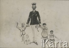 Ok. 1920, brak miejsca.
Karykatura ukazująca K. Pilszaka z albumu przedstawiającego pracowników Urzędu do Spraw Powrotu Jeńców, Uchodźców i Robotników. 
Fot. NN, kolekcja Jana Piekutowskiego, zbiory Ośrodka KARTA
