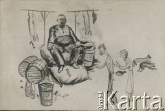 Ok. 1920, brak miejsca.
Karykatura ukazująca E. Prochaskiego z albumu przedstawiającego pracowników Urzędu do Spraw Powrotu Jeńców, Uchodźców i Robotników. 
Fot. NN, kolekcja Jana Piekutowskiego, zbiory Ośrodka KARTA