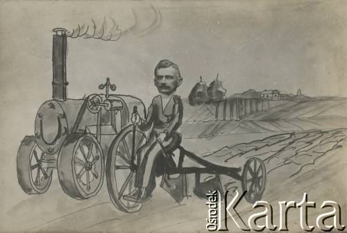 Ok. 1920, brak miejsca.
Karykatura ukazująca B. Kretkowskiego z albumu przedstawiającego pracowników Urzędu do Spraw Powrotu Jeńców, Uchodźców i Robotników. 
Fot. NN, kolekcja Jana Piekutowskiego, zbiory Ośrodka KARTA