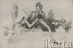 Ok. 1920, brak miejsca.
Karykatura ukazująca K. Janiszewskiego z albumu przedstawiającego pracowników Urzędu do Spraw Powrotu Jeńców, Uchodźców i Robotników. 
Fot. NN, kolekcja Jana Piekutowskiego, zbiory Ośrodka KARTA