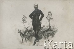 Ok. 1920, brak miejsca.
Karykatura ukazująca T. Przyborę z albumu przedstawiającego pracowników Urzędu do Spraw Powrotu Jeńców, Uchodźców i Robotników. 
Fot. NN, kolekcja Jana Piekutowskiego, zbiory Ośrodka KARTA