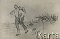 Ok. 1920, brak miejsca.
Karykatura ukazująca A. Czernego z albumu przedstawiającego pracowników Urzędu do Spraw Powrotu Jeńców, Uchodźców i Robotników. 
Fot. NN, kolekcja Jana Piekutowskiego, zbiory Ośrodka KARTA