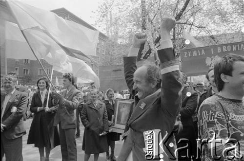 12.05.1981, Warszawa, Polska.
Manifestacja w dniu rejestracji Niezależnego Samorządnego Związku Zawodowego Rolników Indywidulanych 