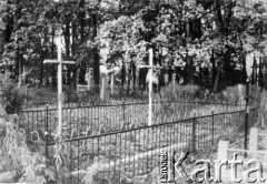 Po 1945, Szczuczyn, obwód Grodno, Białoruska SRR, Związek Radziecki.
Groby na cmentarzu.
Fot. NN, kolekcja Cezarego Chlebowskiego, zbiory Ośrodka KARTA