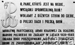 Brak daty, brak miejsca.
Tablica dziękczynna żołnierzy ze Świętokrzyskich Zgrupowań Armii Krajowej.
Fot. NN, kolekcja Cezarego Chlebowskiego, zbiory Ośrodka KARTA