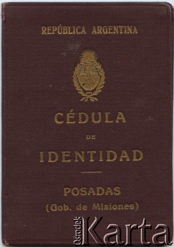 1930, Posadas, prowincja Misiones, Argentyna.
Dowód osobisty Michała Zacharki.
Fot. NN, zbiory Adeli Kozlowski i Eugeniusza Zacharko, reprodukcje cyfrowe w Bibliotece Polskiej im. Ignacego Domeyki w Buenos Aires (Biblioteca Polaca Ignacio Domeyko) i w Ośrodku KARTA w Warszawie.
