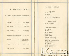 29.01.1949, Londyn, Wielka Brytania.
Lista załogi i pasażerów płynących statkiem Royal Mail z Londynu do Hiszpanii, Portugalii, na Wyspy Kanaryjskie, do Argentyny i Urugwaju.
Fot. NN, zbiory Andresa Jozwickiego, reprodukcje cyfrowe w Bibliotece Polskiej im. Ignacego Domeyki w Buenos Aires (Biblioteca Polaca Ignacio Domeyko) i w Ośrodku KARTA w Warszawie.