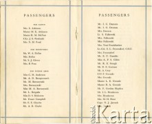 29.01.1949, Londyn, Wielka Brytania.
Lista pasażerów płynących statkiem Royal Mail z Londynu do Hiszpanii, Portugalii, na Wyspy Kanaryjskie, do Argentyny i Urugwaju.
Fot. NN, zbiory Andresa Jozwickiego, reprodukcje cyfrowe w Bibliotece Polskiej im. Ignacego Domeyki w Buenos Aires (Biblioteca Polaca Ignacio Domeyko) i w Ośrodku KARTA w Warszawie.
