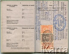 15.10.1946, Londyn, Wielka Brytania.
Paszport Stanisława Jóźwickiego.
Fot. NN, zbiory Andresa Jozwickiego, reprodukcje cyfrowe w Bibliotece Polskiej im. Ignacego Domeyki w Buenos Aires (Biblioteca Polaca Ignacio Domeyko) i w Ośrodku KARTA w Warszawie.