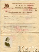 10.09.1936, Łomża, Polska. 
Świadectwo zdrowia umysłowego i zdolności do pracy dla Ałty Furman, wystawione przez Starostę Powiatowego Łomżyńskiego dla Żydowskiego Centralnego Towarzystwa Emigracyjnego 