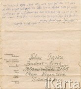 1.01.1945, Buenos Aires, Argentyna.
List Felipe Gąski do jeńca wojennego podporucznika Tauba Szai. Treść listu pod sygnaturami OK_1189_052_003 i OK_1189_052_004.
Fot. NN, zbiory Reginy Gaski, reprodukcje cyfrowe w  Bibliotece Polskiej im. Ignacego Domeyki w Buenos Aires (Biblioteca Polaca Ignacio Domeyko) i w Ośrodku KARTA w Warszawie.