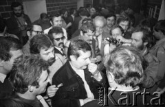 wrzesień-październik 1981, Gdańsk, Polska.
Obrady I Krajowego Zjazdu Delegatów NSZZ „Solidarność”. Przewodniczący Krajowej Komisji Porozumiewawczej NSZZ 