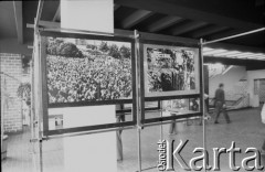 wrzesień-październik 1981, Gdańsk, Polska.
Obrady I Krajowego Zjazdu Delegatów NSZZ „Solidarność”. Wystawa wydawnictw niezależnych zorganizowana w Hali Olivia. Na zdjęciu fotografie ze strajku sierpniowego w Stoczni Gdańskiej im. Lenina.
Fot. Maciej Czarnocki, zbiory Ośrodka KARTA.
