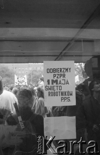 1.05.1989, Warszawa, Polska.
Manifestacja zorganizowana przez NSZZ 
