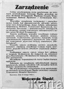 15.02.1945, Katowice, Śląsk, Polska.
Zarządzenie w sprawie powołania Referatu Sportowego i wychowania fizycznego przy Wydziale Propagandy Śląskiego Urzędu Wojewódzkiego.
Fot. Kazimierz Seko, zbiory Ośrodka KARTA
 
