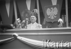 Lipiec 1959, Katowice, Polska.
Wizyta delegacji sowieckiej, na trybunie honorowej Nikita Chruszczow w czapce górniczej.
Fot. Kazimierz Seko, zbiory Ośrodka KARTA
 
