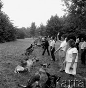 Wrzesień 1968, Warszawa, Polska.
Tresura psa towarzysza - obrońcy na Polach Mokotowskich.
Fot. Jarosław Tarań, zbiory Ośrodka KARTA [68-58]
 
