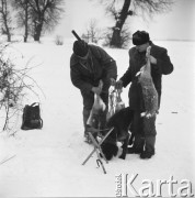 14.12.1969, Polska
Myśliwi z upolowanymi zającami.
Fot. Jarosław Tarań, zbiory Ośrodka KARTA [69-404]
 
