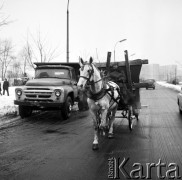 20.01.1970, Warszawa, Polska.
 Warszawska dorożka, na poboczu stoi ciężarówka.
 Fot. Jarosław Tarań, zbiory Ośrodka KARTA [70-10]
   
