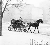 Styczeń 1971, Warszawa, Polska.
 Warszawska dorożka na zaśnieżonej ulicy.
 Fot. Jarosław Tarań, zbiory Ośrodka KARTA [71-63]
   
