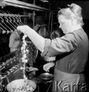 27.12.1971, Milanówek k. Warszawy, Polska
Zakłady Jedwabnicze, hala produkcyjna, w naczyniach znajdują się kokony jedwabników.
Fot. Jarosław Tarań, zbiory Ośrodka KARTA [71-122]
 
