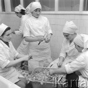 5.03.1972, Warszawa - Wilanów, Polska.
Zakłady Garmażeryjne, dziewczyny obierające cebulę.
Fot. Jarosław Tarań, zbiory Ośrodka KARTA [72-40]
 
