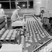 18.10.1973, Warszawa, Polska.
 Piekarnia, linia produkcyjna - wypiek bułek.
 Fot. Jarosław Tarań, zbiory Ośrodka KARTA [73-91]
   
