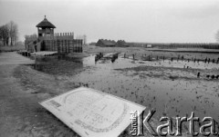 5.04.1976, Biskupin, Polska
Widok rekonstrukcji osady obronnej, z lewej strony brama, na pierwszym planie leży plan osady.
Fot. Jarosław Tarań, zbiory Ośrodka KARTA [76-241]


