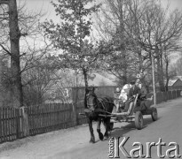 12.04.1981, Łyse, woj. Ostrołęka, Polska
Niedziela Palmowa na Kurpiach, rodzina jadąca wozem z palmą.
Fot. Jarosław Tarań, zbiory Ośrodka KARTA [81-15]