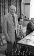 3.07.1987, Warszawa, Polska.
Wicemarszałek Sejmu Stanisław Szwalbe podczas wystąpienia na zjeździe członków Powszechnej Spółdzielni Spożywców 