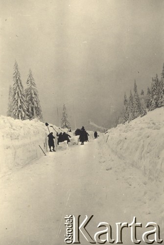 1939- 1942, brak miejsca.
Żołnierze niemieccy odśnieżający drogę.
Fot. NN, zbiory Ośrodka KARTA, zdjęcia z kolekcji Herberta Joosta udostępnił Krzysztof Kuczyński.

