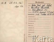 1942, Hamburg, Niemcy.
Kalendarzyk Helli Joost, zawierający m.in. spis wysyłanej do męża i otrzymywanej od niego korespondencji; w 1942 roku Herbert Joost przebywał na froncie wschodnim, w dniach 8-29 listopada był na urlopie w domu, zginął po powrocie z urlopu w grudniu 1942 lub na początku stycznia 1943 r.
Fot. NN, zbiory Ośrodka KARTA, dokumenty z kolekcji Herberta Joosta udostępnił Krzysztof Kuczyński.

