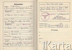 21.12.1940, Hamburg, Niemcy.
Akt ślubu cywilnego Helli Seftel i Herberta Joosta, dokument zawarty w sztambuchu rodzinnym potwierdzającym niemieckie pochodzenie małżonków.
Fot. NN, zbiory Ośrodka KARTA, dokumenty z kolekcji Herberta Joosta udostępnił Krzysztof Kuczyński.


